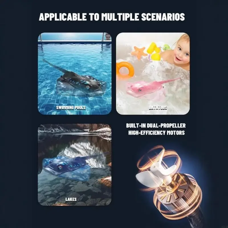유연한 지느러미가있는 원격 제어 만타 레이 장난감 어린이를위한 방수 로봇 물고기 장난감 수영장 목욕 시간 놀이 전기 물고기 장난감 15UB
