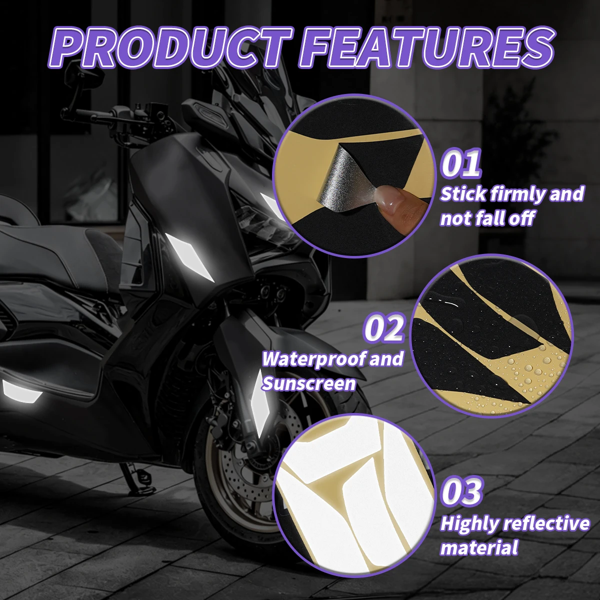 1/3 Set of Helmet Reflective Stickers Waterproof Self-Adhesive Black Car Motorcycle Night Safety Driving Reflective Decoration