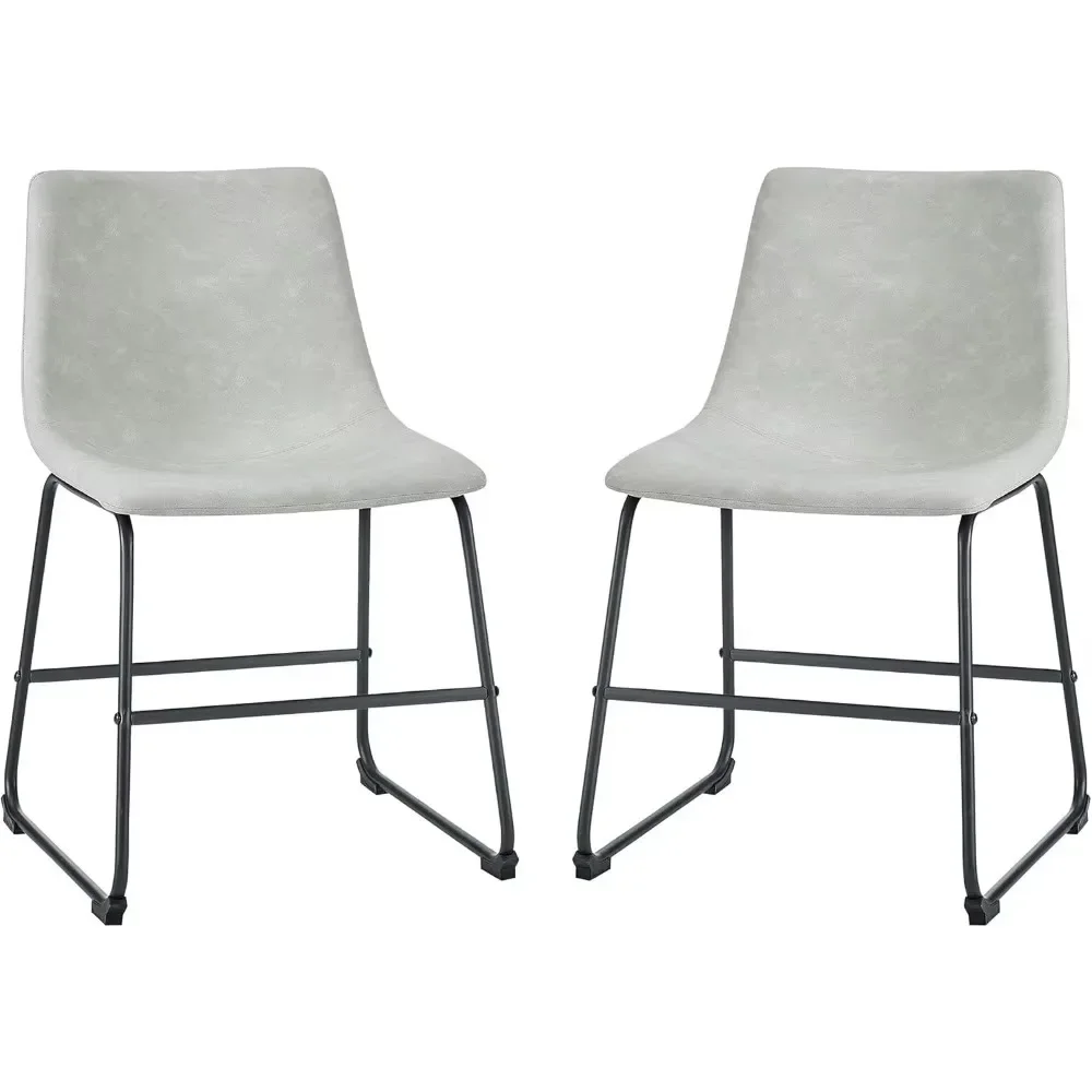 Douglas Urban Industrial Faux Leather Armless Dining Chairs, Set of 2, Grey