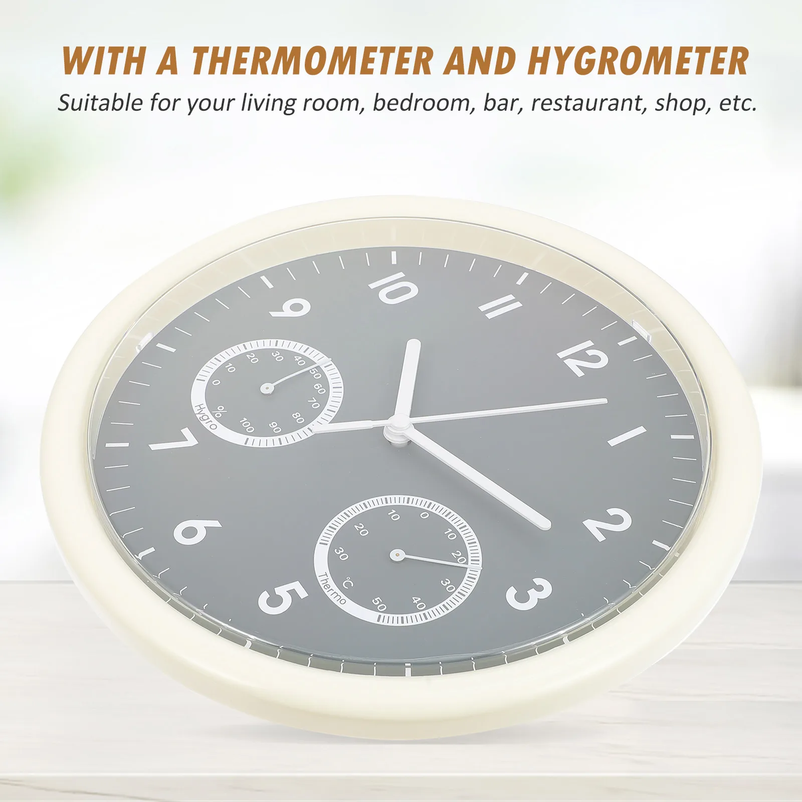 

Silent Round Wall Clock Hanging with Thermometer Hygrometer Modern Home Decor Operated Quiet Sweep Movement
