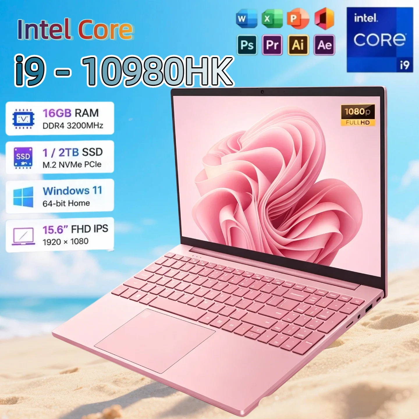 Hot 15.6 Inch Ultrabook Computer Intel Core i9-10980HK  32GB DDR4 M.2 2TB SSD Fingerprint Unlock WIFI 5 BT Laptop