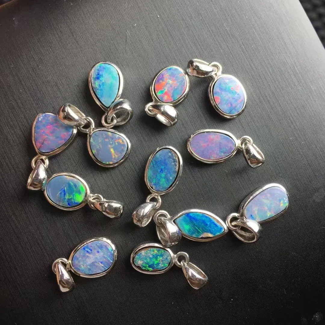 

Unit One Piece 925 Silver Buckle With Natural Rainbow Opal Crystal Healing Random Shape Pendant