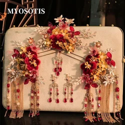 Xiuhe Headwear Red Fleece Tassel New Chinese Bride Ethnic Style Step Shake Hanfu Wedding Dress Qipao Hair Accessories