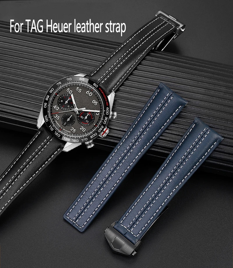 

Black 22mm High Quality Genuine Leather Bracelet Watch Strap For Tag Heuer Carrera Series Porsche Co-branded Brown Watchband