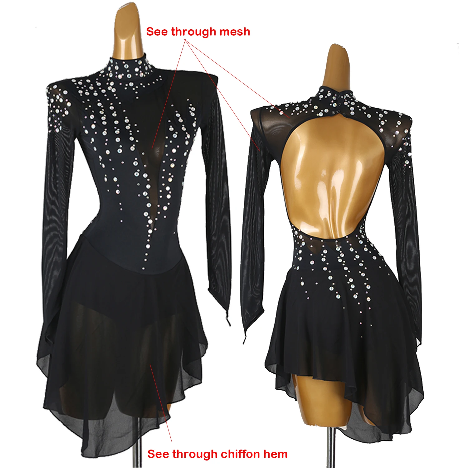 フィギュアスケーターのドレスフィギュアスケート用ラテンダンスドレス女性ダンスウェアステージ衣装服パフォーマンス服ステージ 016