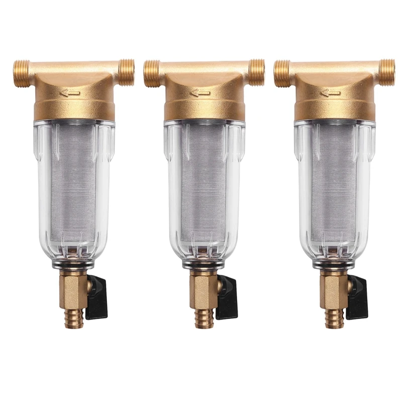 3X 4 Split-Mouth Water Filters Front Purifier Copper Lead Pre-Filter Backwash Remove Rust Contaminant Sediment Pipe