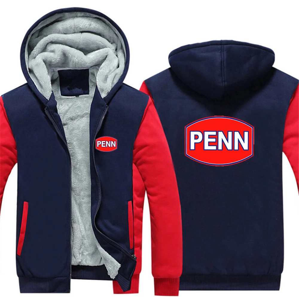 Penn Fishing Reel 2024 New Men's Hoodies Jacket Winter Thicken Warm Fleece Zipper Hoodies Coat Casual Tracksuit Sportwear