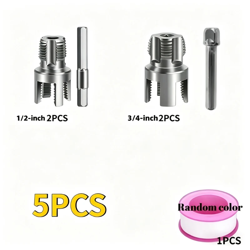 5pcs Pipe Threading Bit Set, 1/2 3/4 Inch, Internal External Thread Cutter for PVC PPR MPP Plastic Water Pipe Installation