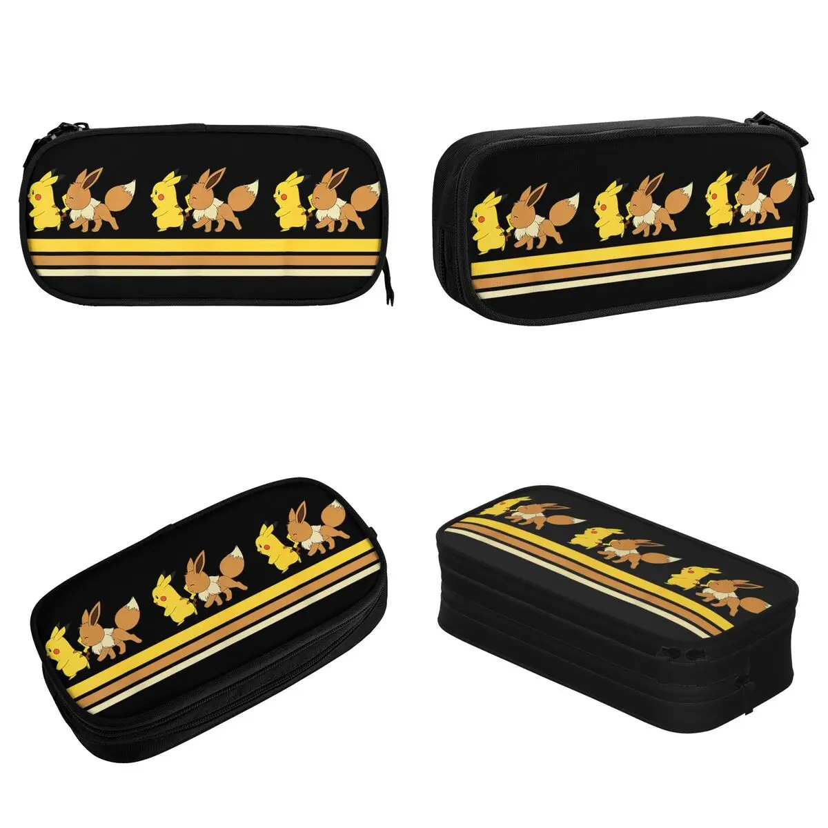 Pokemon Eevee And Pikachu Pencil Case Fun Pen Box Bags Student Big Capacity Office Zipper Pencilcases