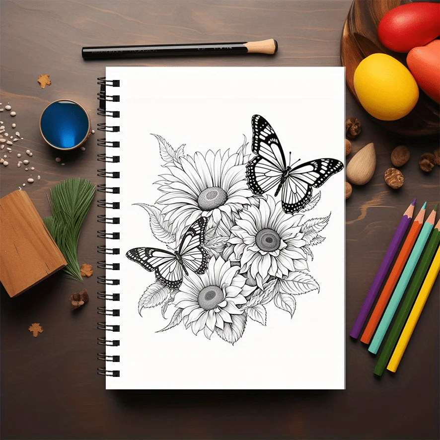 Flowers And Butterflies Unzip Coloring Book 8.3x11.2 Inch Art Therapy Stress Relief Coloring Book with 22 Illustrations