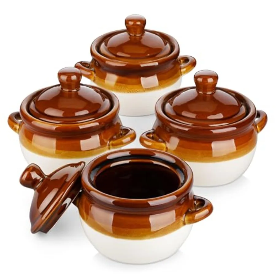 

22 OZ French Onion Soup Bowls with Lid, Porcelain Soup Crocks with Handles, Oven Safe Serving Bowls for Soup, Beef Stew, Cereal