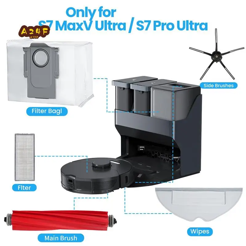 

A24F-Accessory Set For Roborock S7 Maxv Ultra/S7 Pro Ultra, Dust Bags, Main Roller Brushes, Side Brushes, Filters,Mop Wipes