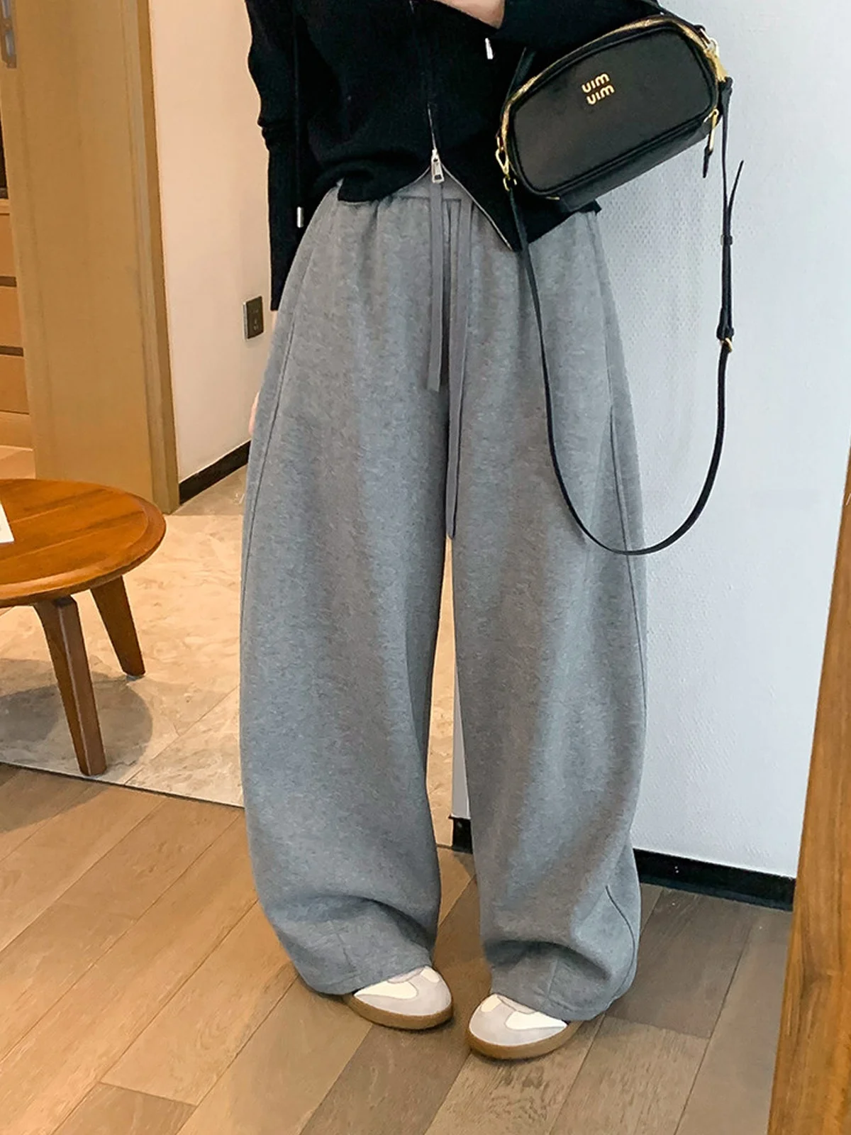 

Женские повседневные спортивные брюки свободного кроя с широкими штанинами в пол, Love Devil Fi, весенняя новинка, с высокой талией, на шнуровке, синие