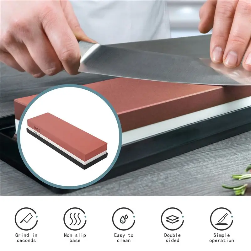 AB13-Sharpening Stone,Whetstone Grit 1000/6000,2 In 1 Pair-Sided Knife Sharpener With Non-Slip Silicone Base & Angle Guide