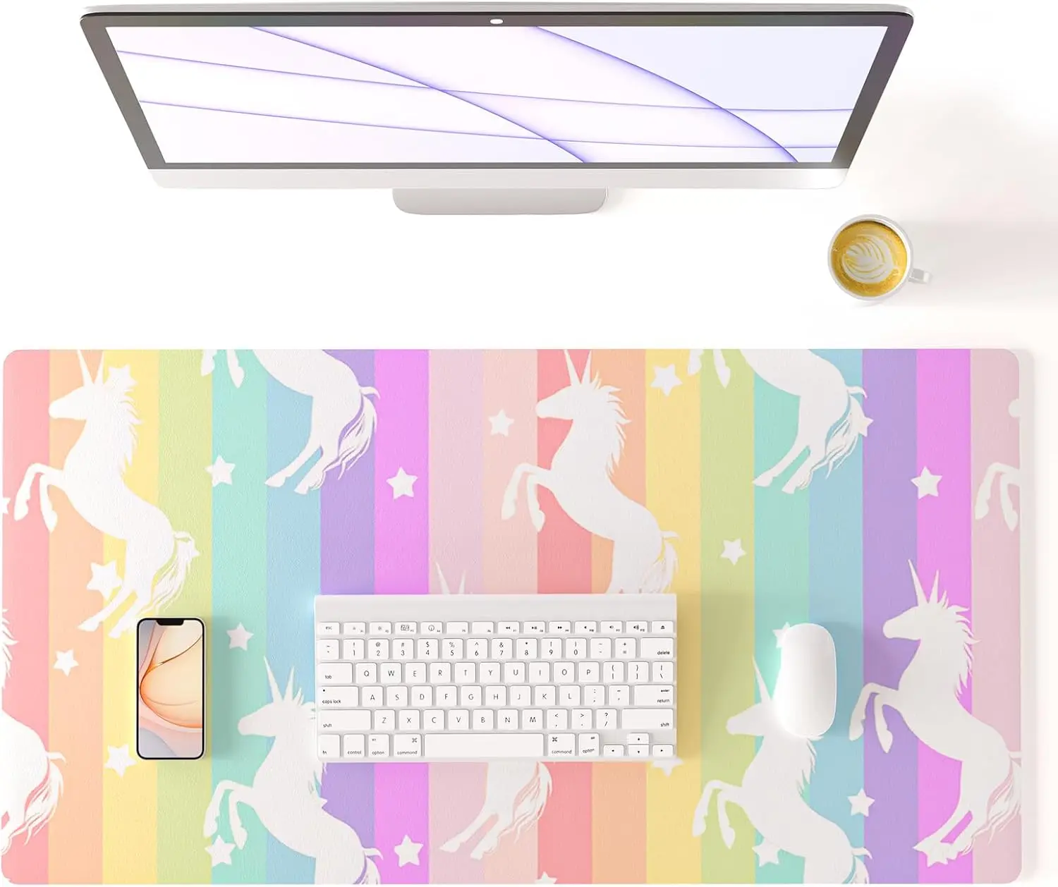 

Unicorn Desk Pad Leather Large Mouse Mat for Girls Women Kawaii Office Decor with Colorful Star and Rainbow Print, Non-Slip