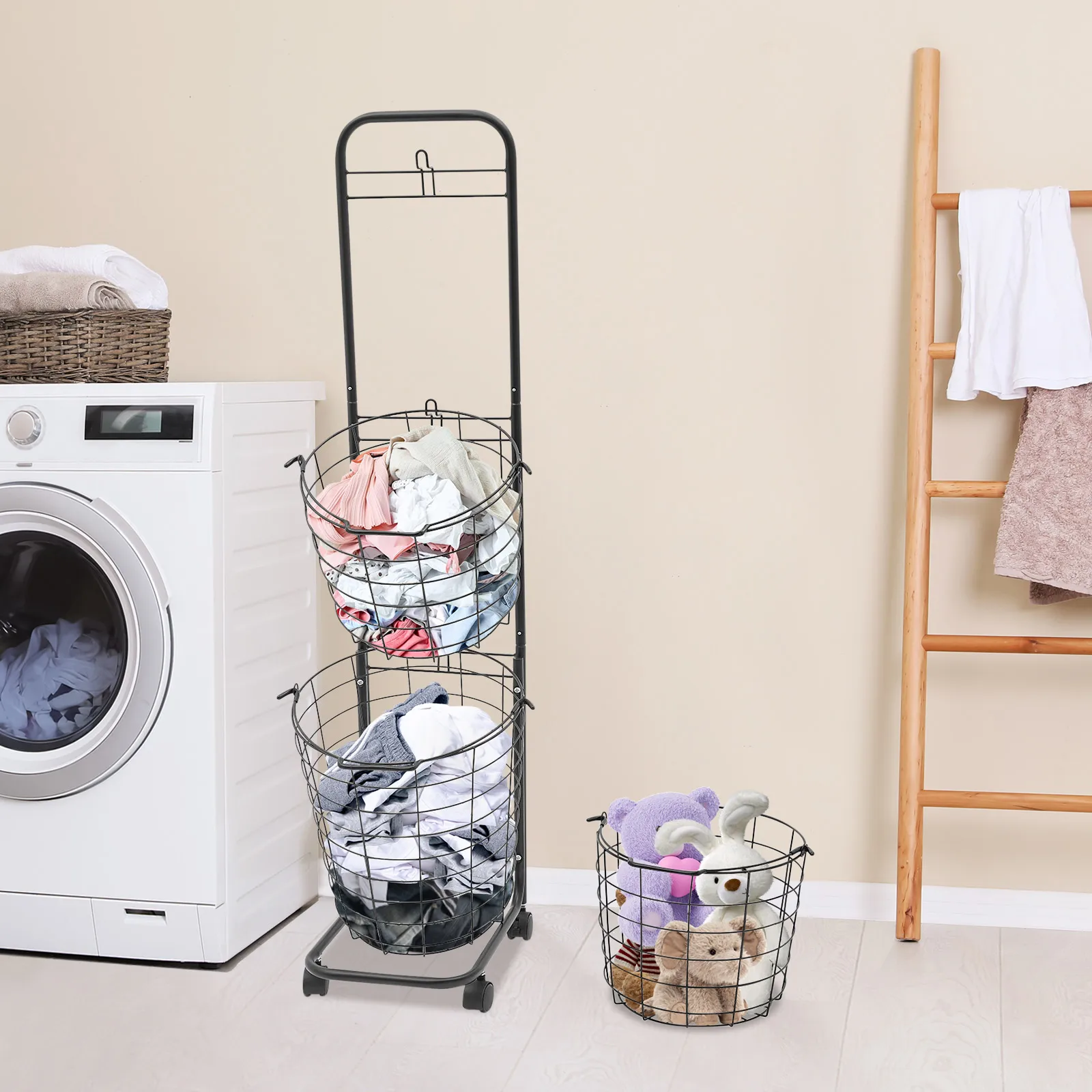 

NEW Black Laundry Basket with 4 Universal Wheels, 3 Tier Large Laundry Hampers Organizer, Clothing Sorting Laundry Baskets