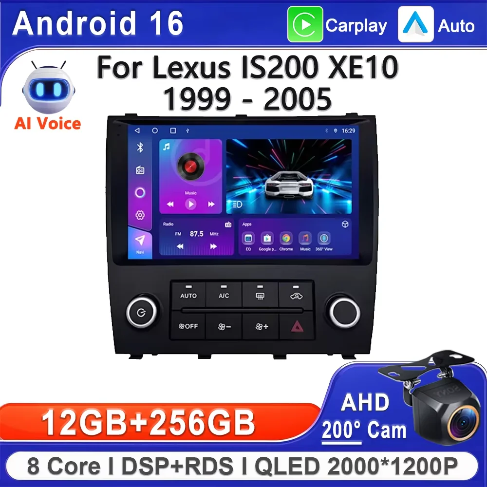 Android  carplay auto para lexus is200 xe10 1999 - 2005 rádio do carro reprodutor de vídeo multimídia navegação gps dvd tela sensível ao toque wifi