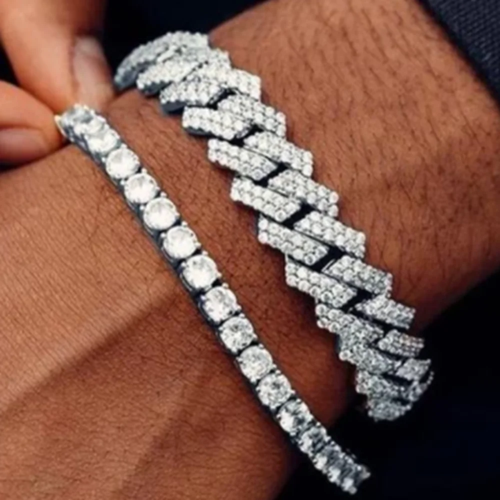 Hip Hop Bling Iced Out Crystal Cuban Link Bracelet For Women Men Gold Silver Color Full Rhinestones Miami Cuban Bracelet Jewelry