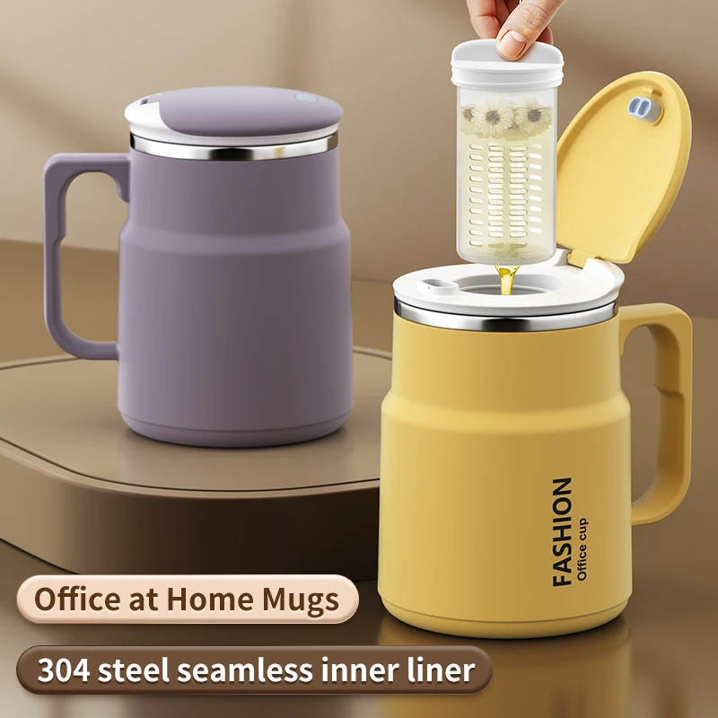 304 Stainless Steel Office Mug with Lid Portable and Fashionable Tea Brewing Separation Cup Suitable for Tea Coffee & Office