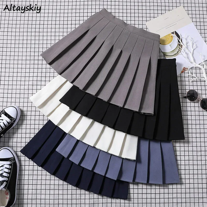 

Pleated Skirts Women Summer Elastic Waist Empire Girly JK Mini A-line Skirt Student Uniform Slim Solid Faldas Female Elegant Ins