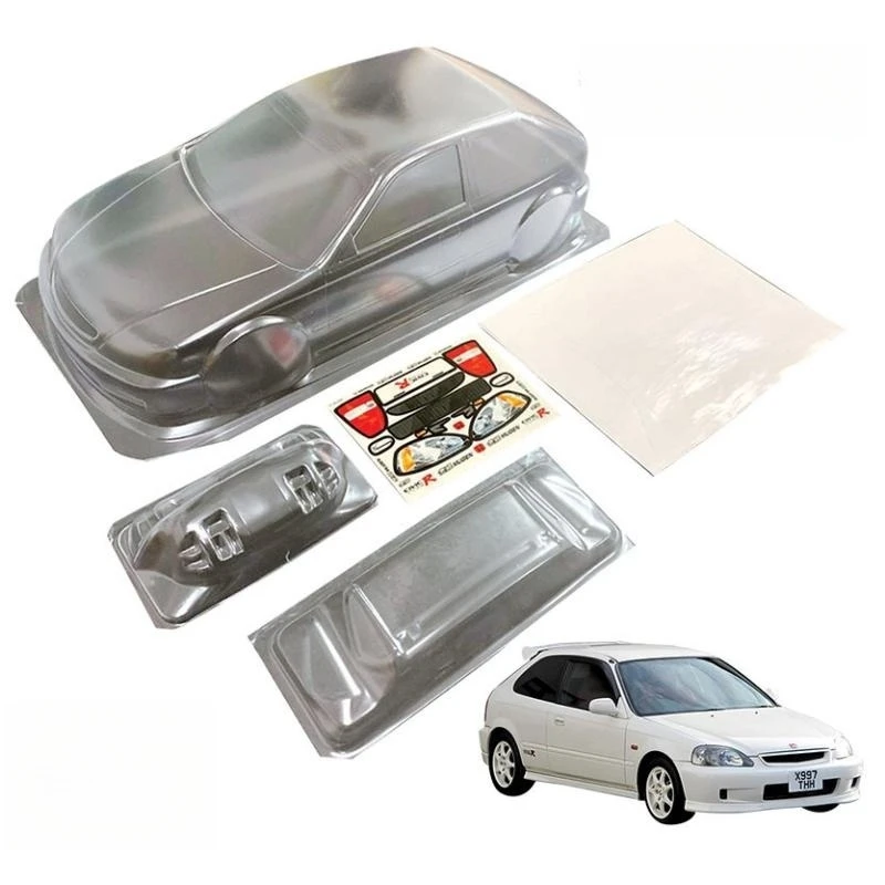 TeamC Bodies 1/10 Honda EK9 FWD Electric Touring Car Body Clear Lexan Car Shell W/Rear Wing +Light Buckle for R/C Drift Vehicles