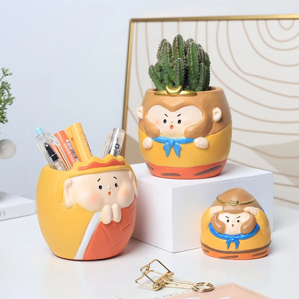 

Держатель для ручек «Путешествие на Запад», контейнер для ручек Sun Wukong, органайзер для карандашей, ведро для хранения, милый держатель для кистей для макияжа, горшечное растение