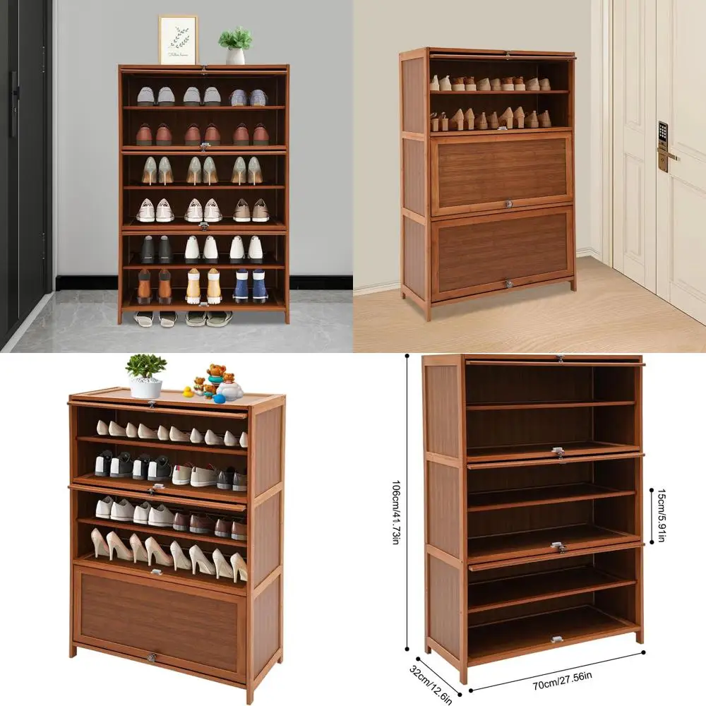 

6-Tier Bamboo Shoe Storage Cabinet, 3 Drawers, Entryway Living Room Brown