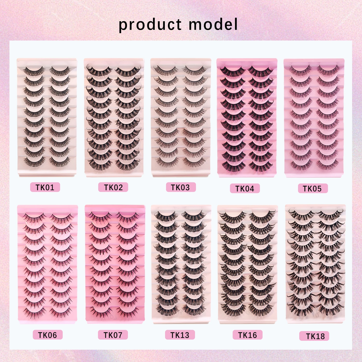 Fake Lashes Bulk Wholesale 10-20mm Volume Wispy 10 Pairs D Curl Russian Strip Lashes Makeup False Eyelashes