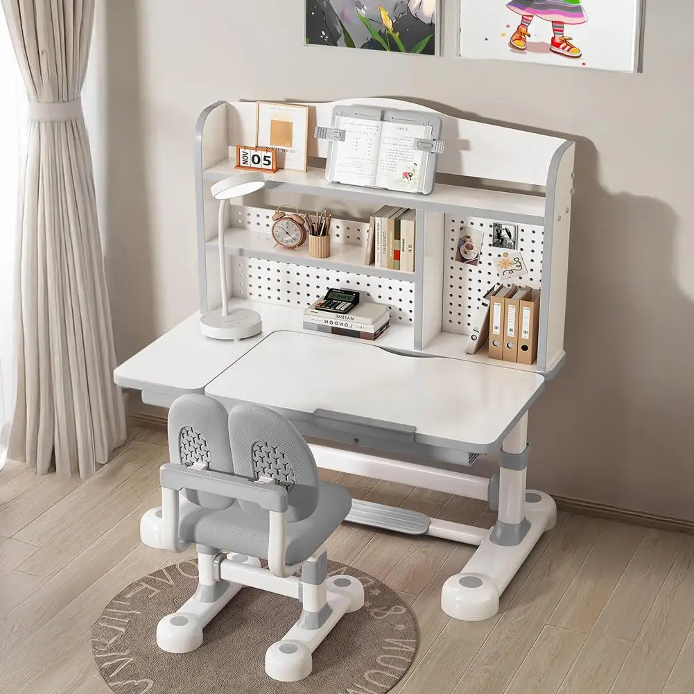 مجموعة مكتب وكرسي للدراسة لطاولة تعلم مريحة قابلة للتعديل لارتفاع الأطفال مع رف كتب كبير لسطح المكتب قابل للإمالة #1