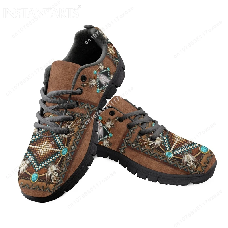 Luxury Brand Tribal Pattern Lady Mesh Sneakers Casual Running Shoes for Women Tribal Ethnic American Print Flat Shoe