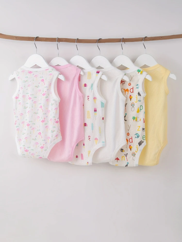 5PCS random summer baby girl soft and comfortable cotton triangle jumpsuit, lightweight and breathable triangle jumpsuit