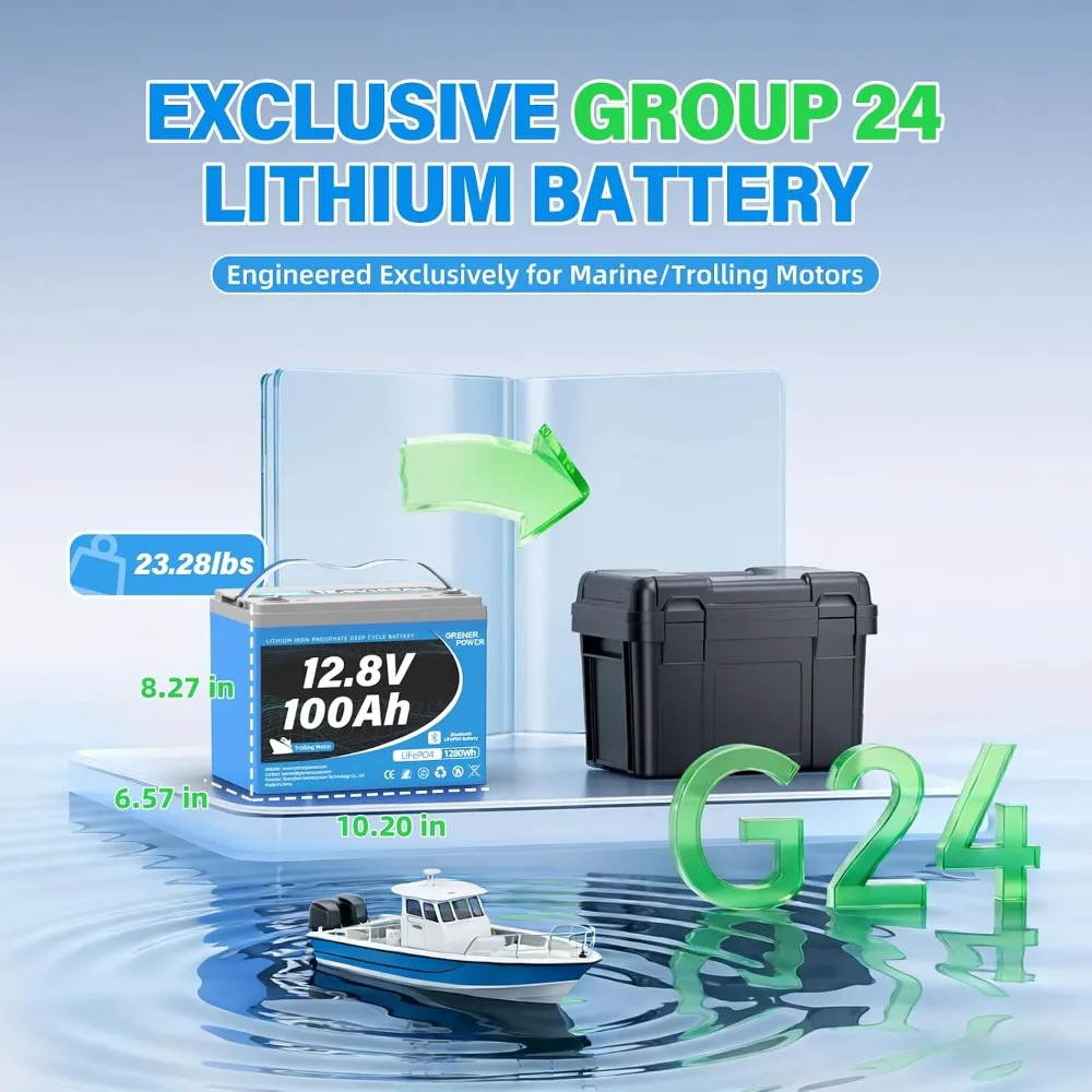 12V 100Ah LiFePO4 Lithium Battery 120A BMS 1280Wh 15000 Cycles 10 Years Lifespan Trolling Motor RV Marine Solar Off Grid, Custom
