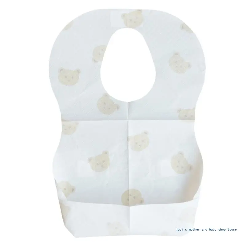 

67JC 50-Pack Disposable Bibs for Babies Cartoon Bear Print Drooling Bibs with Pocket