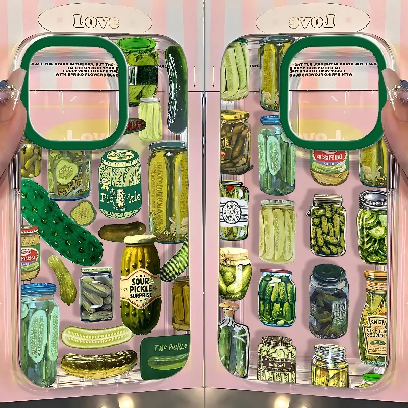 Eingelegte-Gurken-Handyhülle für iPhone 17 16 15 11 12 14 13 Pro Max Mini X XR 7 Plus 17E Stoßfeste Transparente Schutzhülle Fundas