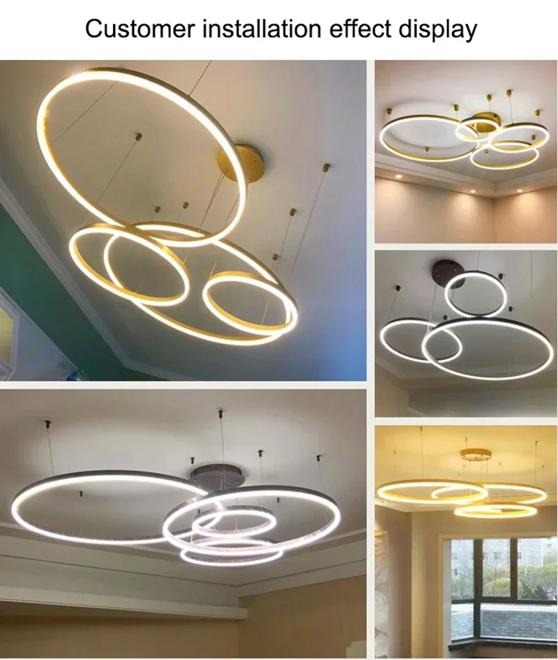 2024 Modern Led Ceiling Chandelier Home Brushed Round Rings Mounted Pendant Lighting Living Room Gold Coffee Color Hanging Lamp