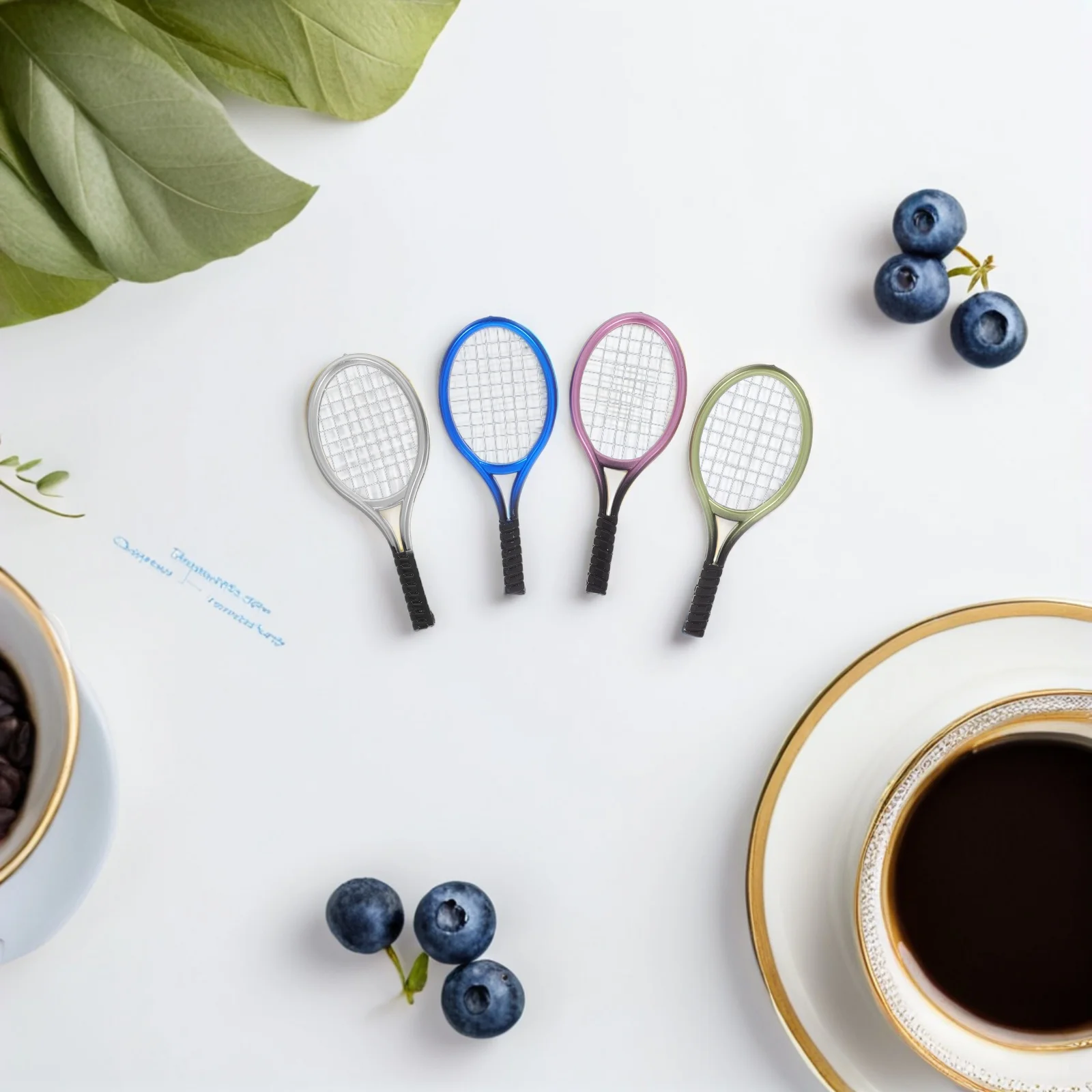 

1 set Mini Tennis Racket Keychain Mixed Colors Miniature Tennis Set House Accessories Mini Tennis Ornament Photography Props