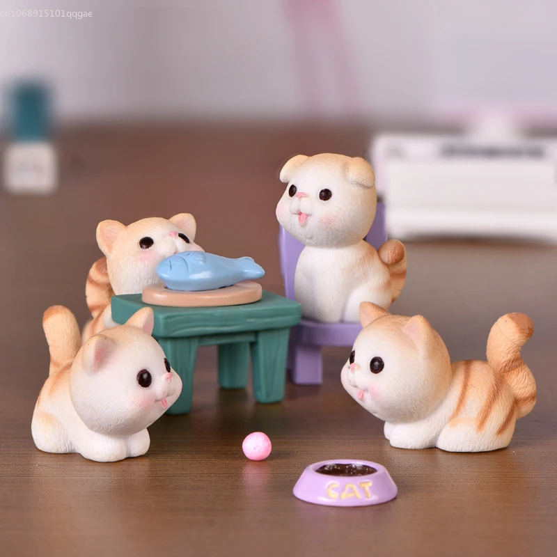 Mini Cute Chubby Cat Decorative Figures Mini Kitten Home Garden Decor Kawaii Figurine Miniature Home Decoration Accessories