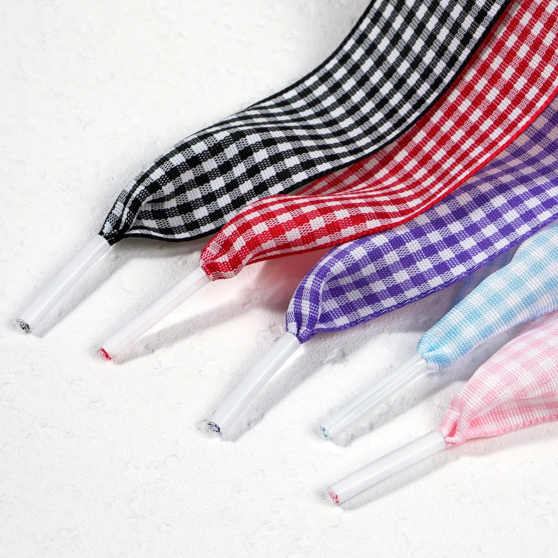 1 Pair Cute Pastel Gingham Check Ribbon Shoelaces Wide Flat Grid Multicolor Sweet Girly Bow Laces for Sneakers and Casual Shoes