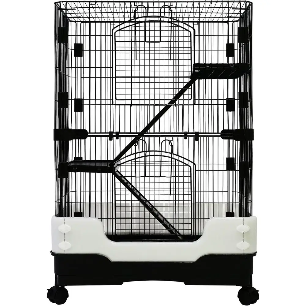 

3 Levels Pet Crate Small Animals Cages for Rat, Hamster, Guinea Pig, Squirrel, Include Caster Tray and Urine Guard (Black)