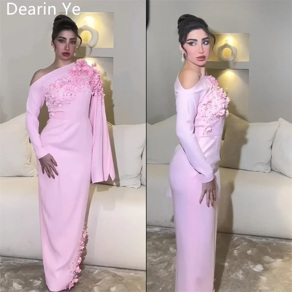 Customized Saudi Arabia Formal Dress Dearin Asymmetrical Column Floor Length Skirts Draped Applique Handmade Flower Bespoke Occa