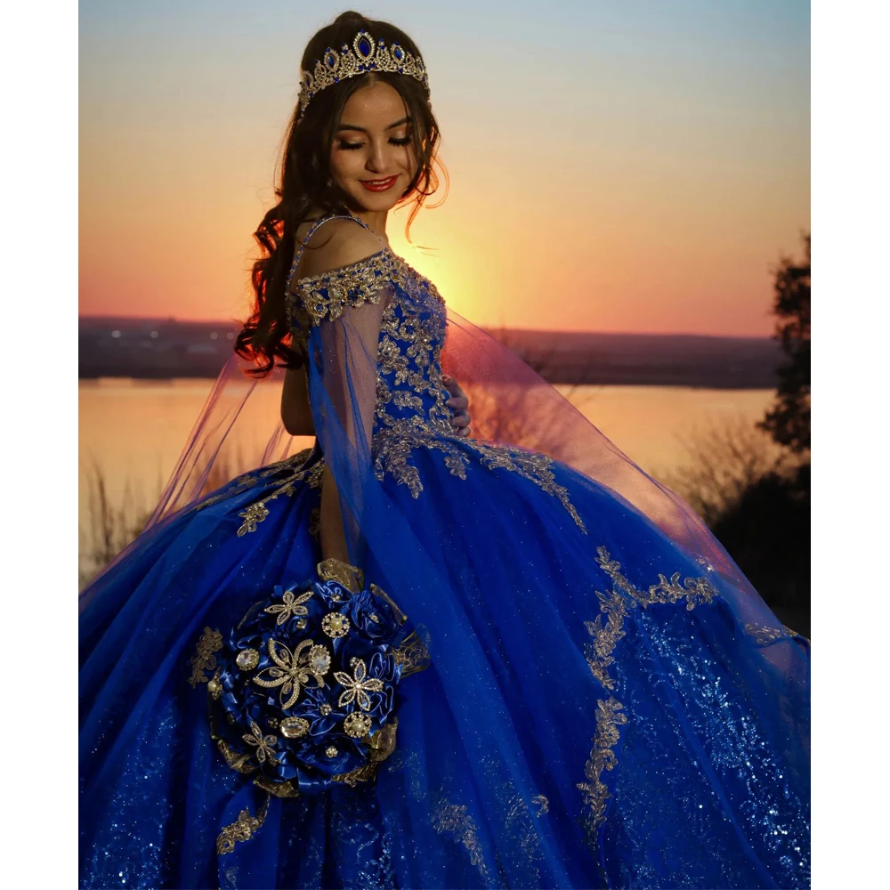 Pha Lê Lấp Lánh Bầu Quinceanera Áo Nón Tay Người Yêu Appliques Vestidos XV Años Sweet 16 Đầm Tốt Nghiệp