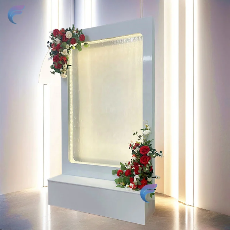 custom.Wedding Glass Waterfall Wall with Wedding Arch Decoration Wireless Control Wedding Fountain Waterfall