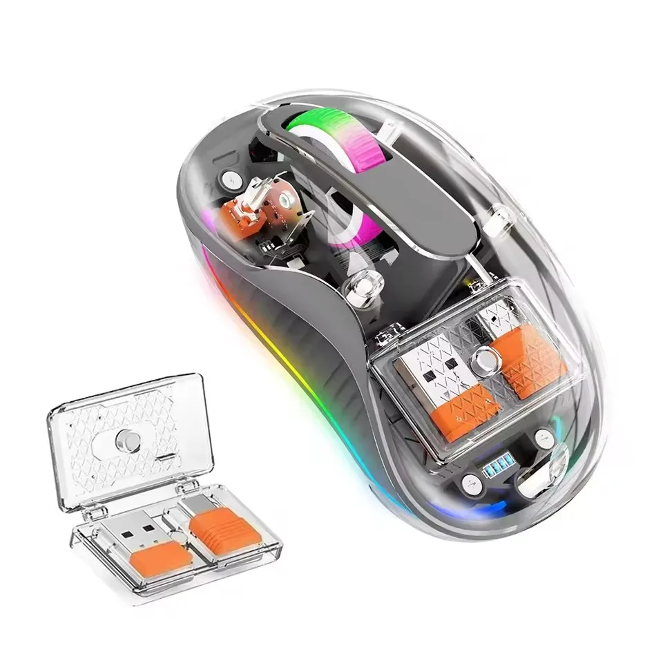 Transparent Mouse Wireless Three-mode Magnetic Suction Mute Rechargeable Mouse For Tablet PC Notebook