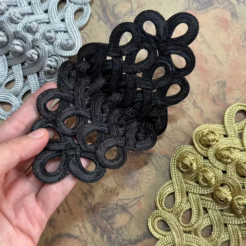 19x10cm Chinese Knot Button Closure Gold Braided Sewing Craft Ethnic Costume Accessory Fastener Cord Embroidery Closure