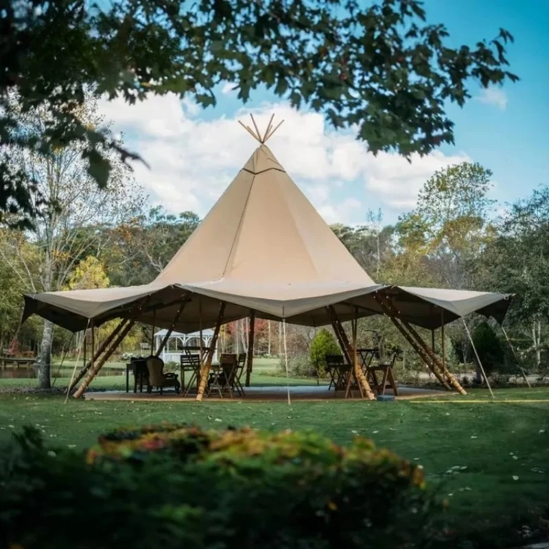 Luxury Large Tipi Teepee Tent Waterproof Canvas Wood Pole Outdoor Glamping Wedding Party Event Resort Restaurant Customizable