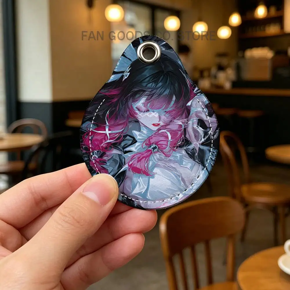 G-Genshin Columbina PU Leather Card Holder Keychain Key Ring Door Lock Access Tag ID Access Card Air Tag Case Keychain Card