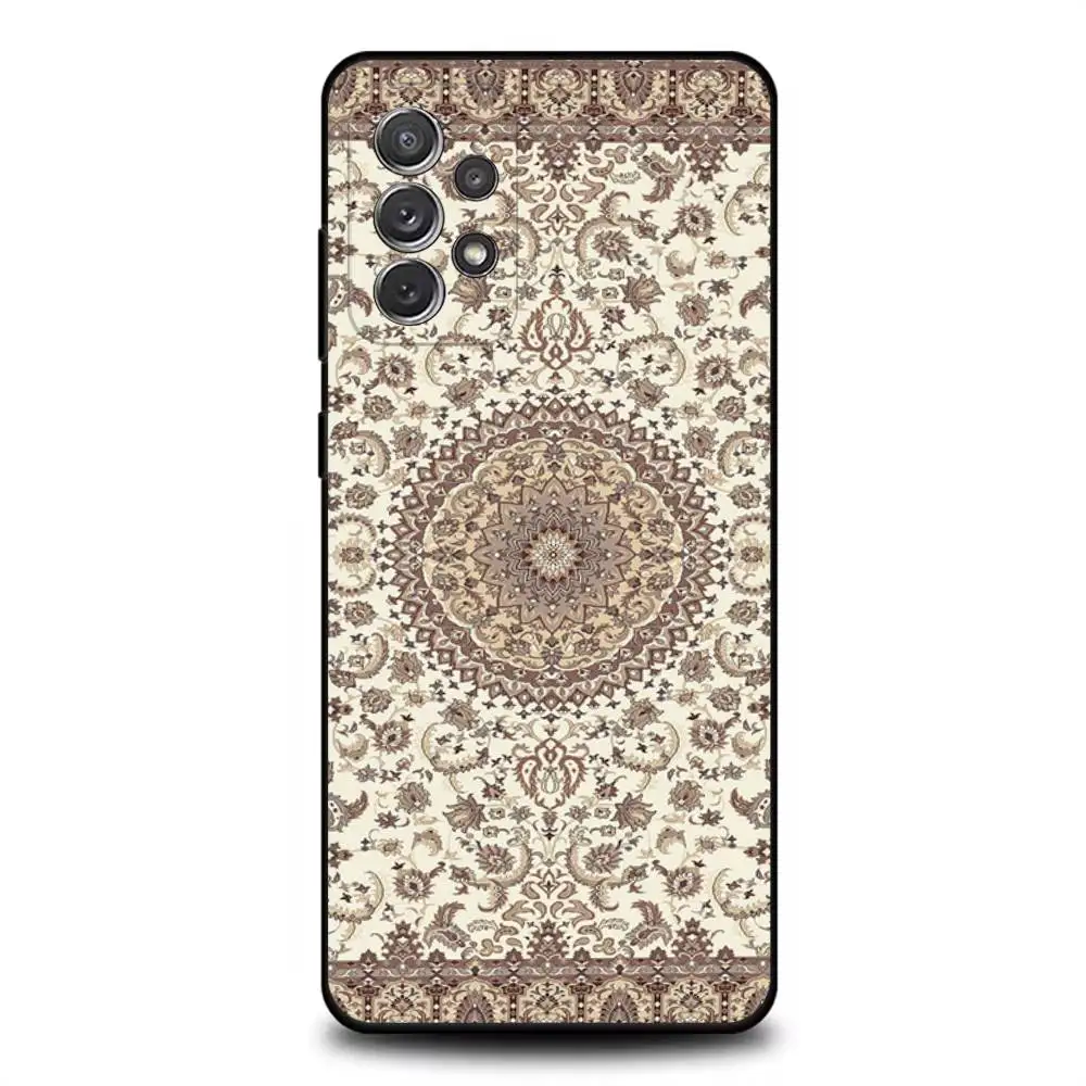 حافظة هاتف على شكل زهور على السجاد العربي الفارسي لهاتف سامسونج S 25,24,23,22,30,21,10,9,Ultra,Plus,Lite,FE,4,5G حافظة ناعمة سوداء