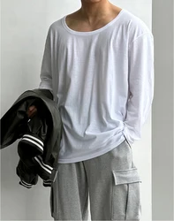 Loose Long Sleeve Ice Silk U-Neck T-Shirt Men's Breathable Sun Protection Fitness Outdoor Sport Pull over Big Collar Shirt