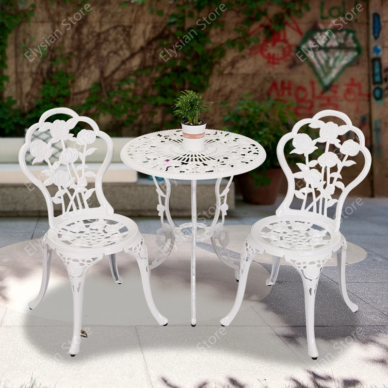 Outdoor Aluminum 3 Piece Table and Chair Courtyard Furniture Set Leisure Balcony Garden Patio Luxury Iron Terrace Folding