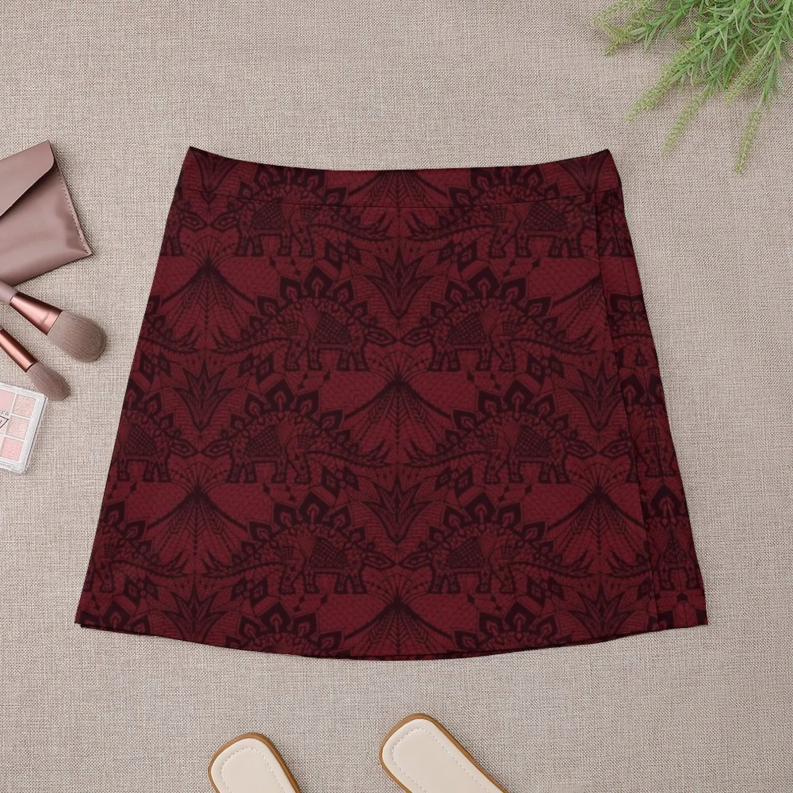 Stegosaurus Lace - Burgundy Mini Skirt Women's clothing skirts summer 2025 woman Mini Skirt